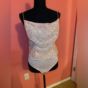 PrettyLittleThing Cream Sequin Sleeveless Bodysuit